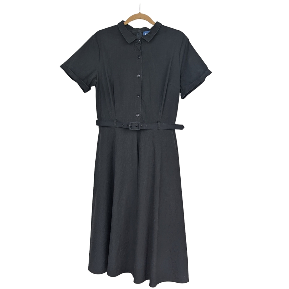 Vintage Reproduction Black Belted Shirt Dress With Pockets